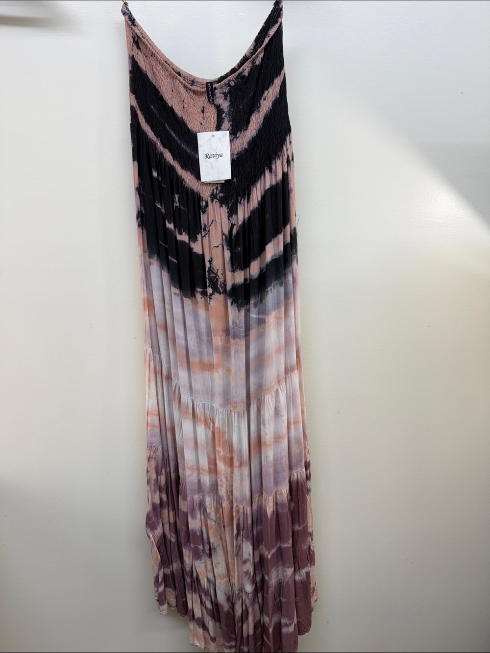 Raviya Pleated Tie-Dye Maxi Skirt in Black and Mauve